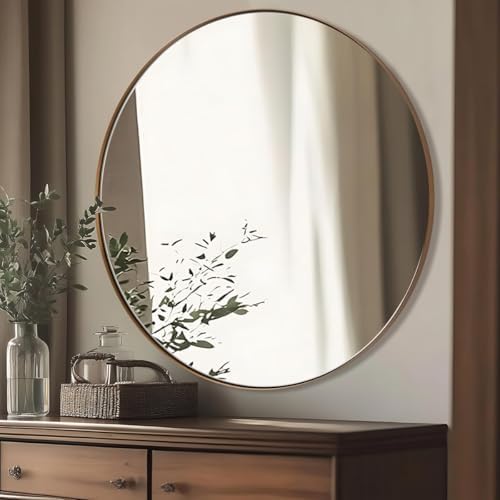 ANDY STAR Bronze Round Mirror 36 inch Oil Rubbed Bronze Round Mirror Bronze Circle Mirror in Metal Frame Big Round Bathroom Mirror Antirust Large Bronze Vanity Mirror HD Reflection WallMounted