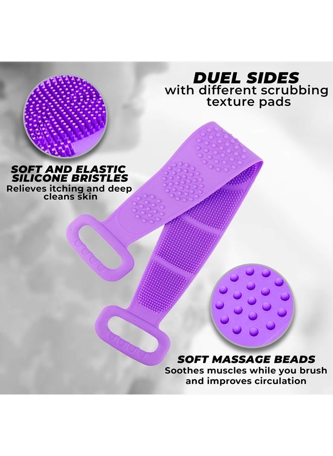 No-Name - Silicone Body Kit- back and body scrubber - double sided - ergonomic handle - with hair scalp shampooing massager and facial cleansing- make-up remover pad. (blue) - Image 1