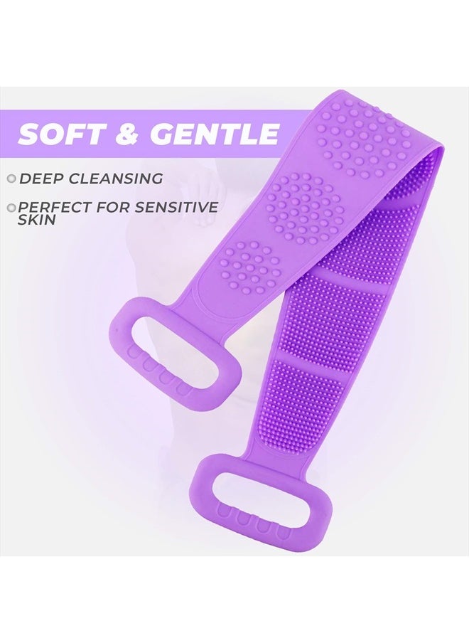 No-Name - Silicone Body Kit- back and body scrubber - double sided - ergonomic handle - with hair scalp shampooing massager and facial cleansing- make-up remover pad. (blue) - Image 1