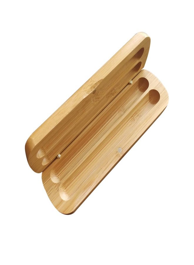 FUNOMOCYA Bamboo Pen Box with Two Pen Slots - Eco-Friendly Wooden Pencil Case Organizer for Desk Supplies and Stationery Storage at Home and Office - Image 1