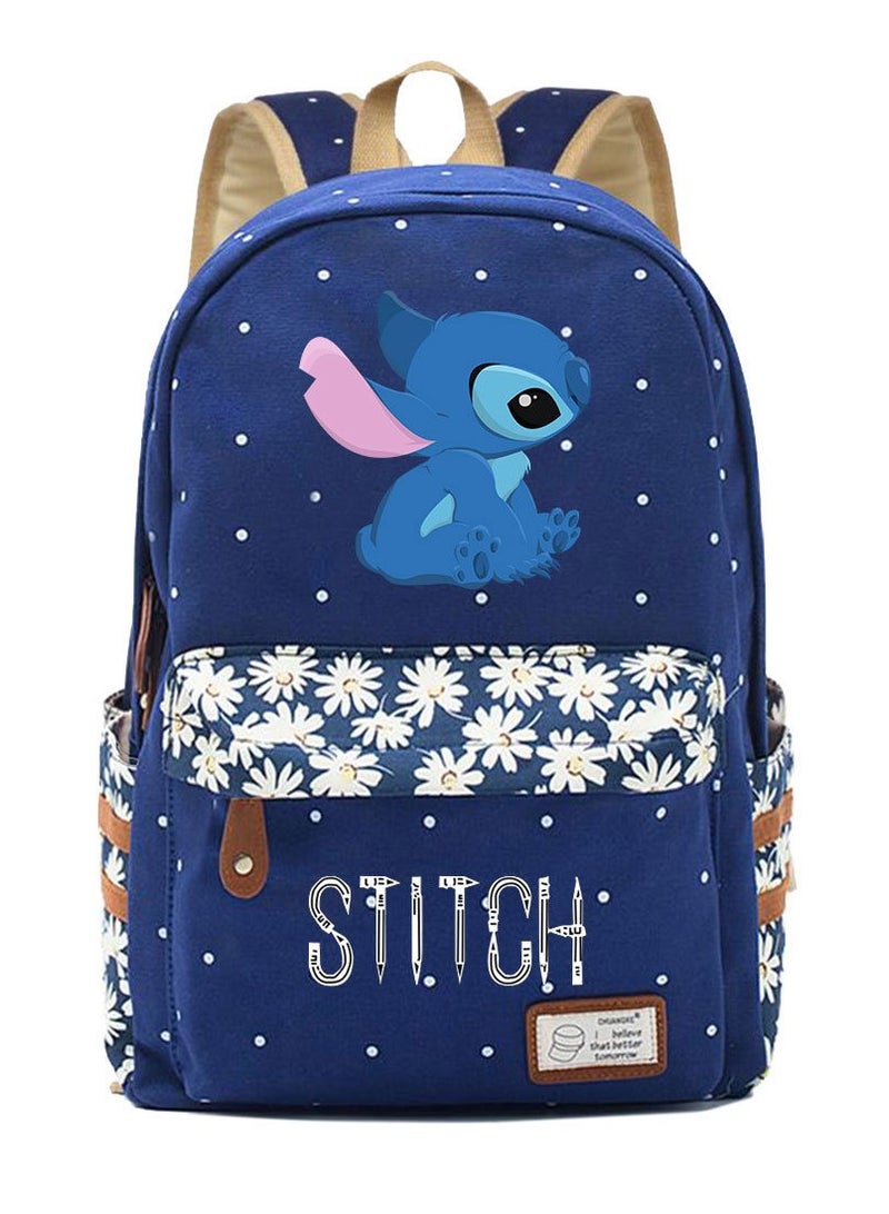 ستيتش حقيبة ظهر كاجوال بحزام منسوج للشباب مطبوعة بغرزة