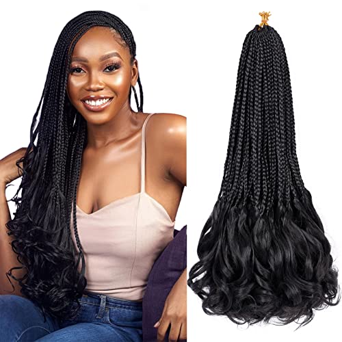 Dorsanee French Curl Crochet Braids 18 Inch 6 Packs Goddess Box Braids Crochet Hair Pre Looped French Curly Braiding Hair Crochet Box Braids With Curly Wavy Ends Synthetic Hair Extensions 1B