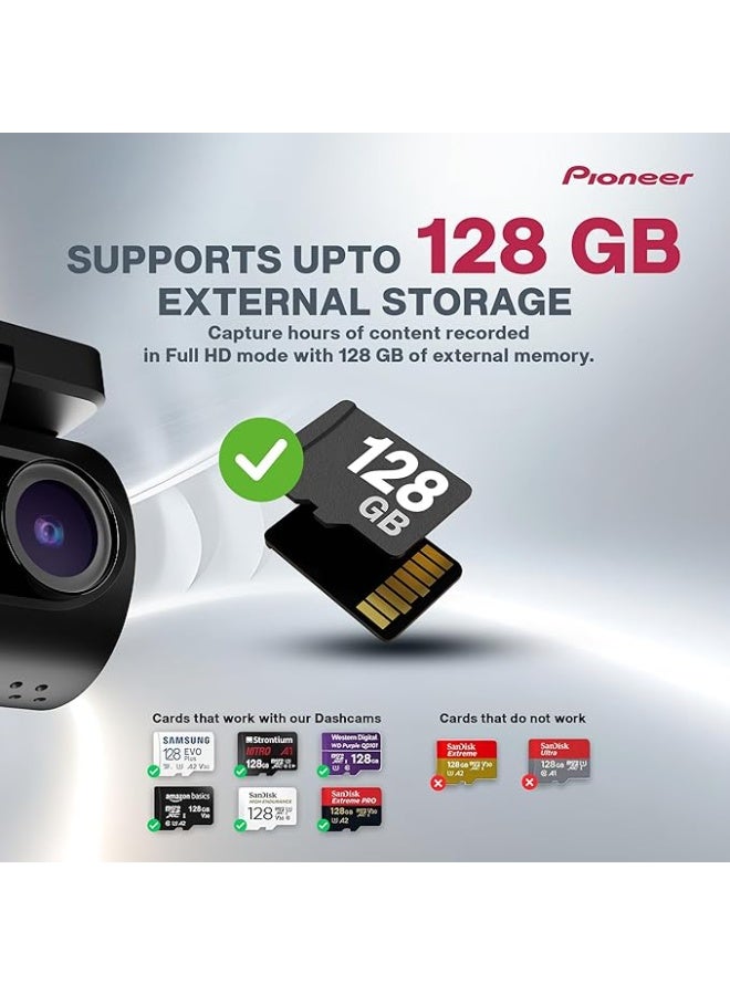 Pioneer Car Dash Camera VREC-H120SC | Super Compact Design | App Support |1296p Resolution | Wide Field of View | Wi-Fi |G-sensor | Emergency Recording | microSD Card support Upto 128GB - Image 4