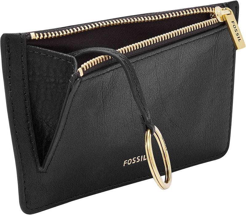 فوسيل Fossil Women's Logan Leather Zip Card Case Wallet With Keychain, Black, One size - Image 2