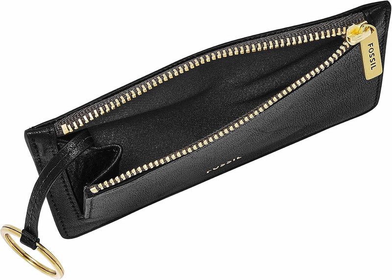 فوسيل Fossil Women's Logan Leather Zip Card Case Wallet With Keychain, Black, One size - Image 4
