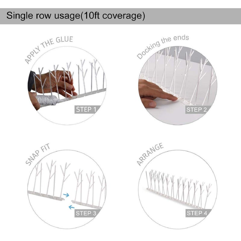 Aspectek Plastic Polycarbonate Bird Spikes Kit with Adhesive Glue, Pigeon Repellents Covers 10 Feet - Image 3