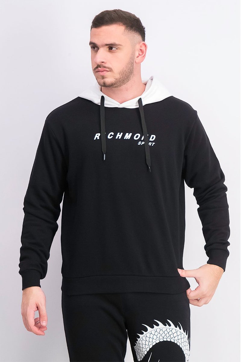 JOHN RICHMOND Men Hooded Long Sleeves Printed Sweatshirt, Black - Image 1