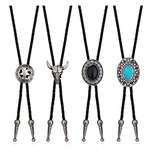 YADOCA 4Pcs Bolo Tie for Men Western Cowboy Leather Necktie Handmade Round Shape Bolo Tie Natural Star Halloween Costume Accessories for Men Women - Image 1