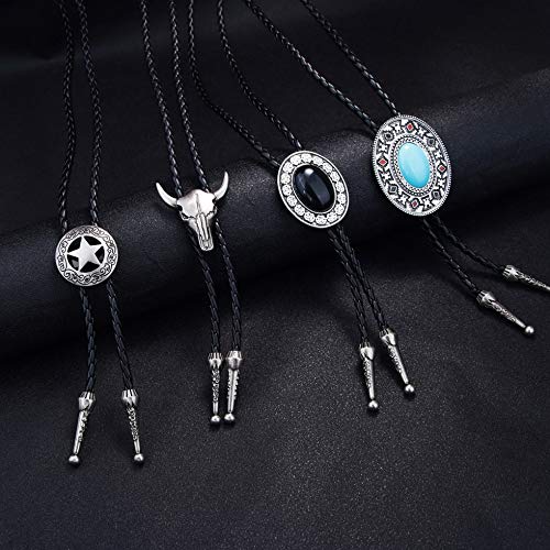 YADOCA 4Pcs Bolo Tie for Men Western Cowboy Leather Necktie Handmade Round Shape Bolo Tie Natural Star Halloween Costume Accessories for Men Women - Image 3