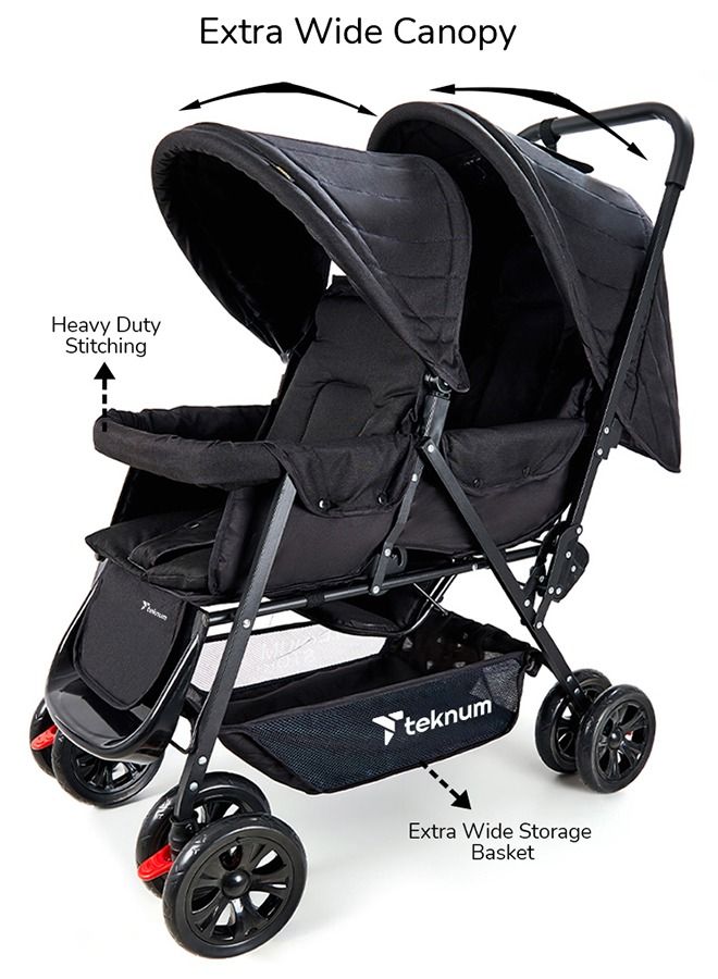 TEKNUM Double Baby Stroller with Hooks - Black - Image 5