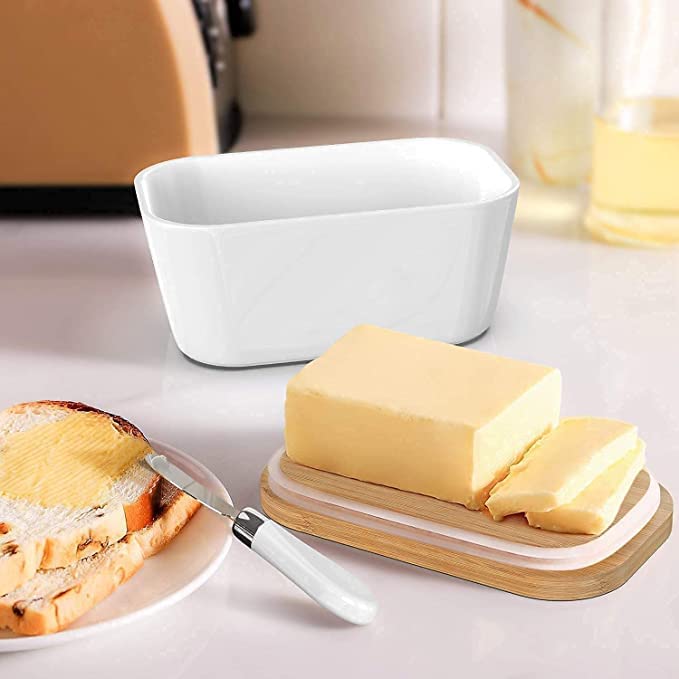 SEASPIRIT Large Butter DishCeramic Butter Dish with lid and Knife Butter Keeper Double Silicone Seals Easy Clean Butter Dishes with Covers - Image 3