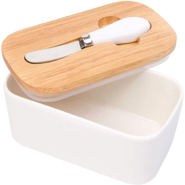 SEASPIRIT Large Butter DishCeramic Butter Dish with lid and Knife Butter Keeper Double Silicone Seals Easy Clean Butter Dishes with Covers - Image 1