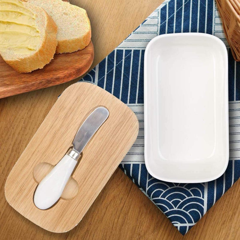 SEASPIRIT Large Butter DishCeramic Butter Dish with lid and Knife Butter Keeper Double Silicone Seals Easy Clean Butter Dishes with Covers - Image 2