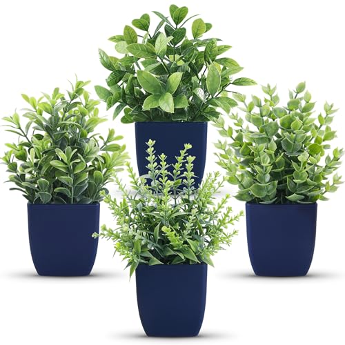 Der Rose 4 Pack Small Fake Plants Artificial Plants Indoor Office Desk Accessories for Aesthetic Room Decor Blue Bathroom Decor - Image 1