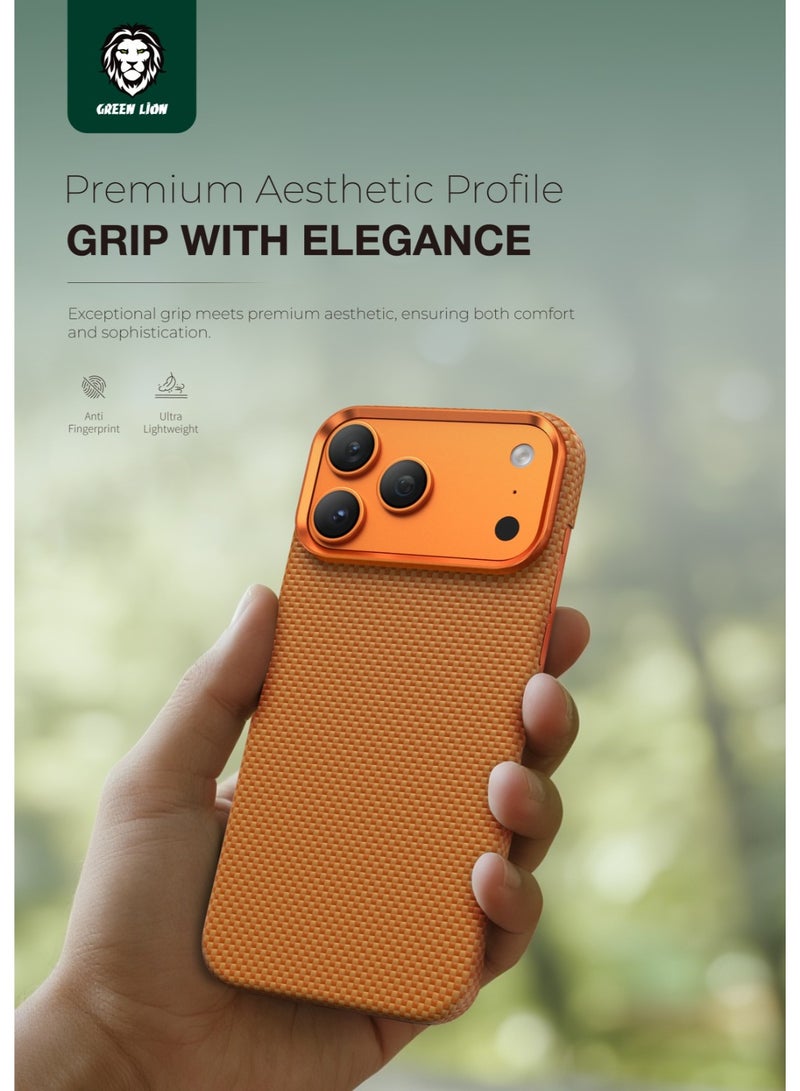 GREEN LION MagSafe Kevlar Case for iPhone 17 Pro Max Military Grade Protection / Aluminum Alloy Guard / Comfortable Grip / Lightweight / Drop Protection / Ultra Slim & MagSafe Compatible - Orange - Image 5