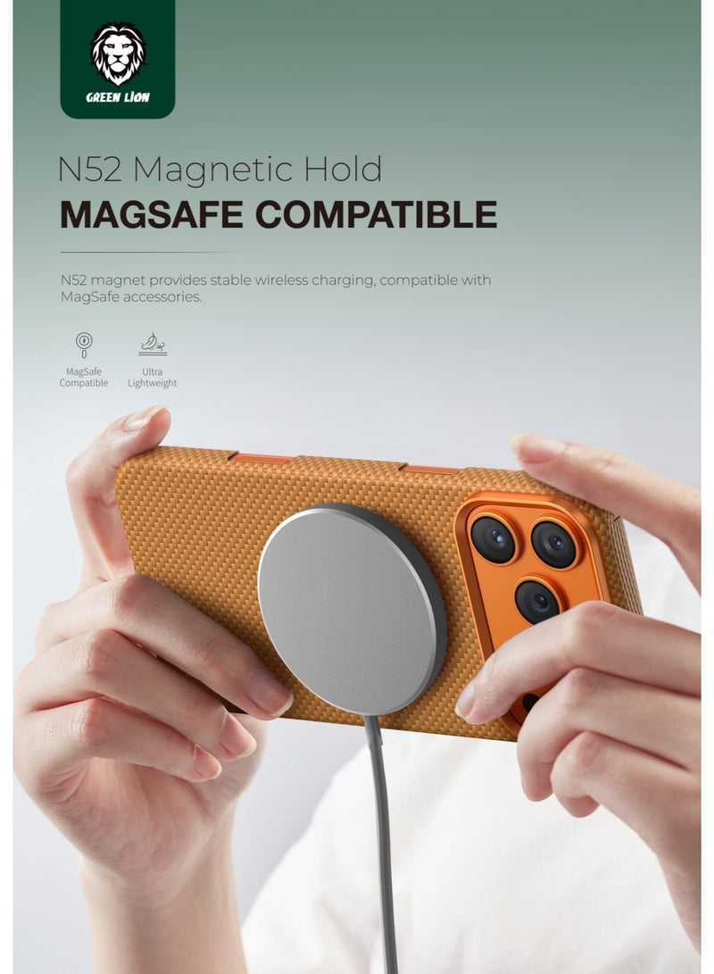 GREEN LION MagSafe Kevlar Case for iPhone 17 Pro Max Military Grade Protection / Aluminum Alloy Guard / Comfortable Grip / Lightweight / Drop Protection / Ultra Slim & MagSafe Compatible - Orange - Image 2