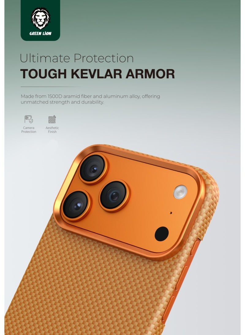GREEN LION MagSafe Kevlar Case for iPhone 17 Pro Max Military Grade Protection / Aluminum Alloy Guard / Comfortable Grip / Lightweight / Drop Protection / Ultra Slim & MagSafe Compatible - Orange - Image 4