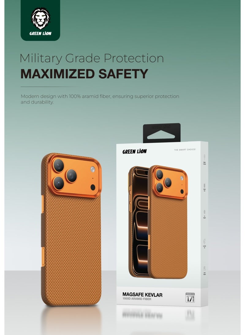 GREEN LION MagSafe Kevlar Case for iPhone 17 Pro Max Military Grade Protection / Aluminum Alloy Guard / Comfortable Grip / Lightweight / Drop Protection / Ultra Slim & MagSafe Compatible - Orange - Image 3