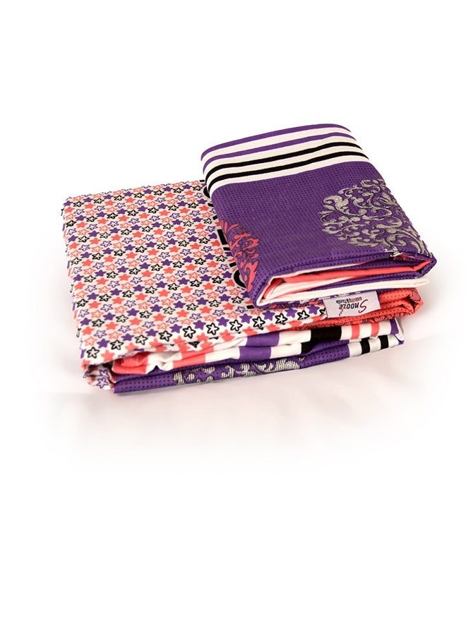 snooze Flat Bed Sheet set 2pcs, 180*230 cm+ Free Pillowcase, Purple Love stares design  - Image 4