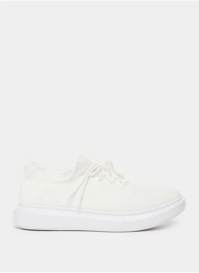 Styli Textured Lace Up Platform Sole Sneakers