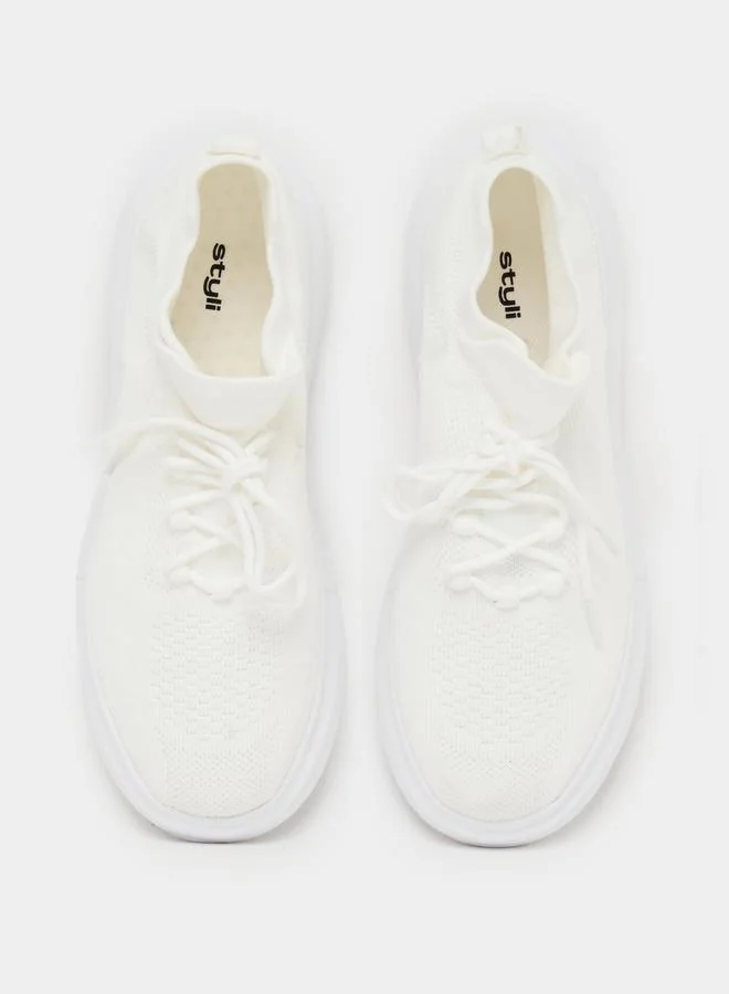 Styli Textured Lace Up Platform Sole Sneakers