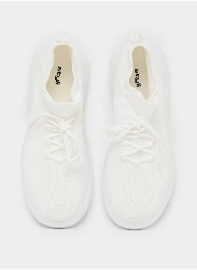 Styli Textured Lace Up Platform Sole Sneakers  - Image 5