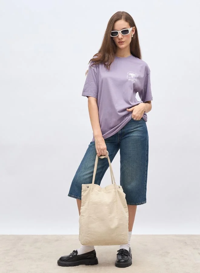 ستايلي Styli Round Neck Printed Oversized T-Shirt