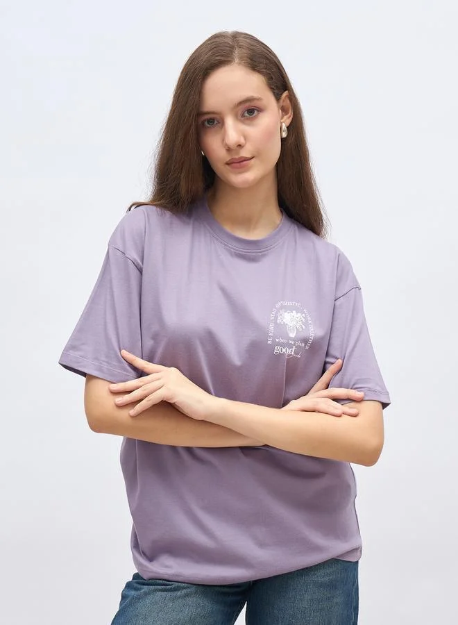 ستايلي Styli Round Neck Printed Oversized T-Shirt