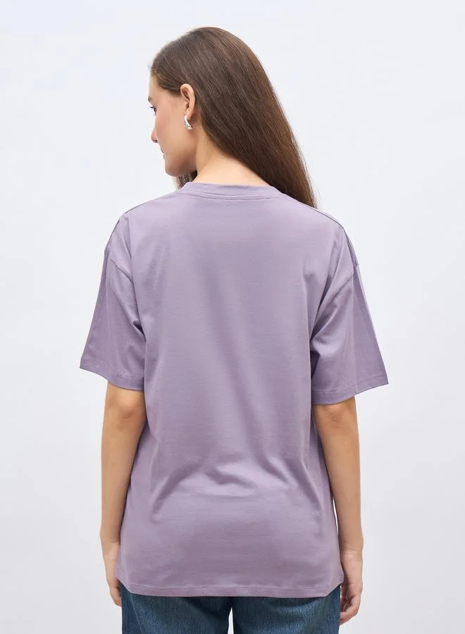 Styli Round Neck Printed Oversized 100% Cotton T-Shirt