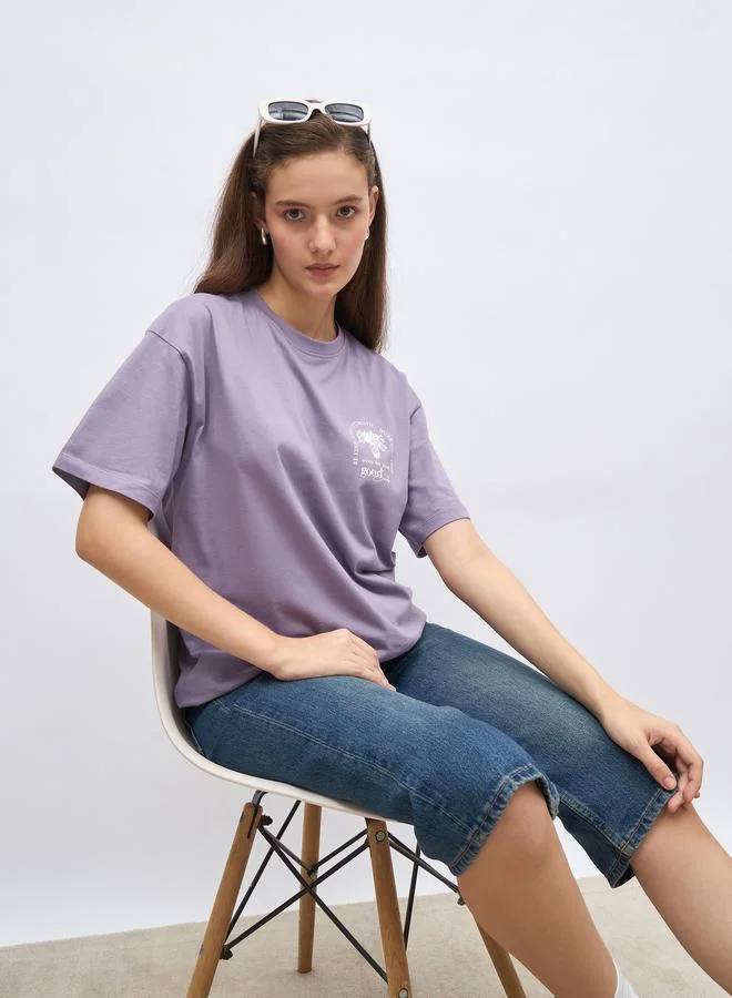 Styli Round Neck Printed Oversized 100% Cotton T-Shirt