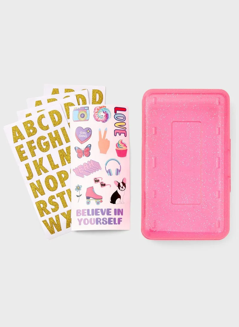 Claires Pink Glittered Pencil Case