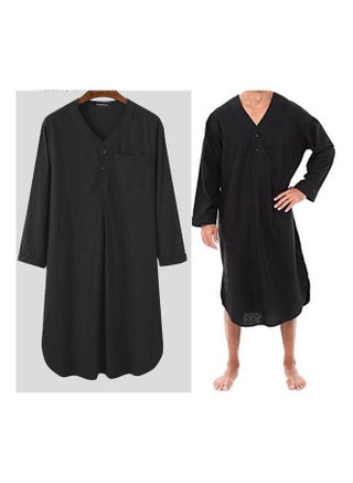 1-Piece Fashion Comfortable And Soft Cotton Men's Md-long Loose Bath Sleep Pajamas Home Wear Night Robe Shirts Color Black Size 5XL - pzsku/ZB55B76A2DE4767387A3FZ/45/_/1651044542/fb9fe498-055a-4c7f-afb3-ec43e7ff7de7