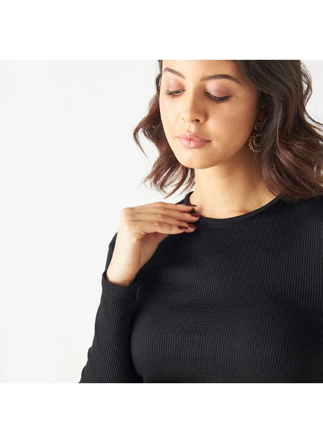 2Xtremz 2Xtremz Ribbed Round Neck Top with Long Sleeves