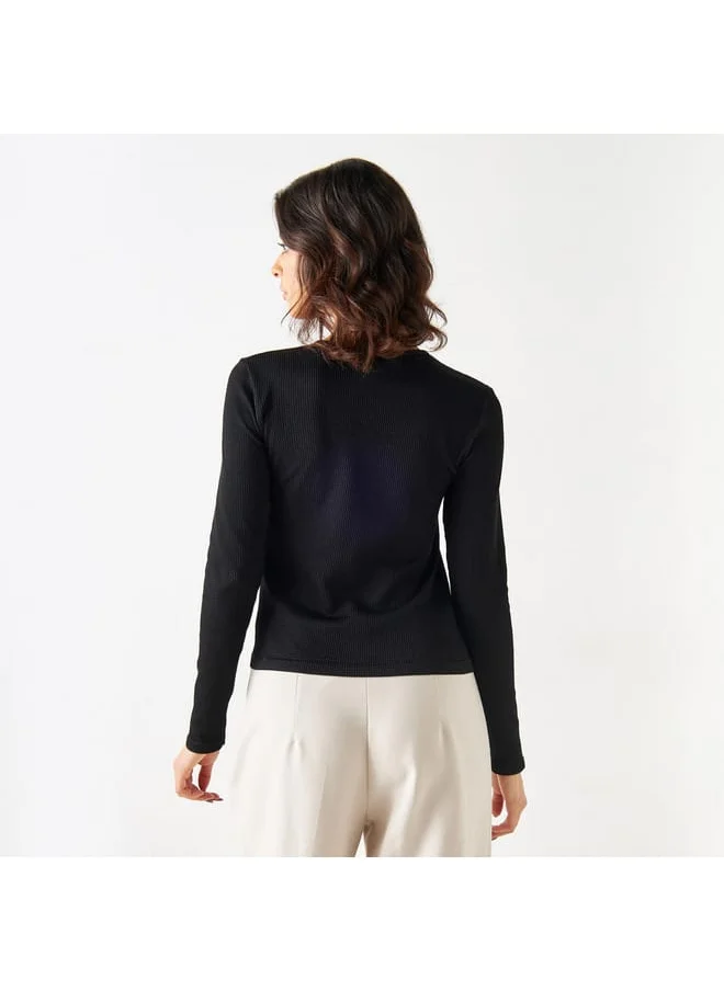 2Xtremz 2Xtremz Ribbed Round Neck Top with Long Sleeves