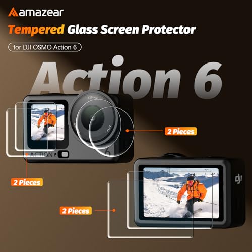 AMAZEAR Lens Screen Protector for DJI Osmo Action 6 Accessories (6 Pack), Action6 Pro Tempered Glass Screen Protector OLED Display, Full Protection, Ultra HD, 9H Hardness, Scratch Resistant - Image 2