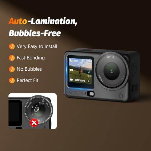 AMAZEAR Lens Screen Protector for DJI Osmo Action 6 Accessories (6 Pack), Action6 Pro Tempered Glass Screen Protector OLED Display, Full Protection, Ultra HD, 9H Hardness, Scratch Resistant - Image 3