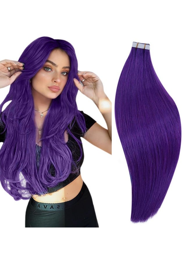 RUNATURE Unature Purple Tape In Hair Extensions Human Hair For Women 12 Inch Short Glue In Hair Extensions Remy Hair Purple Invisible Double Sided Pu Tape In Colored Hair Extensions Remy Hair 10Pcs 20G  - Image 1