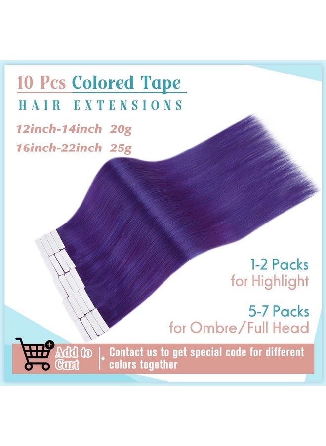 RUNATURE Unature Purple Tape In Hair Extensions Human Hair For Women 12 Inch Short Glue In Hair Extensions Remy Hair Purple Invisible Double Sided Pu Tape In Colored Hair Extensions Remy Hair 10Pcs 20G  - Image 5