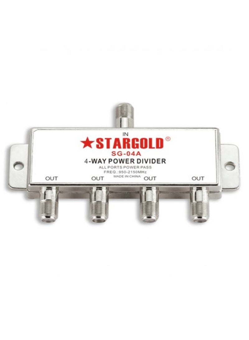 Stargold 4 Way Power Divider for Satellite Signal Distribution with All Ports Power Pass - Image 1