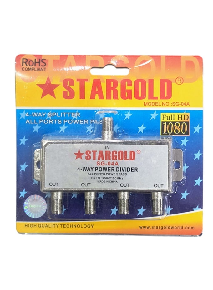 Stargold 4 Way Power Divider for Satellite Signal Distribution with All Ports Power Pass - Image 3