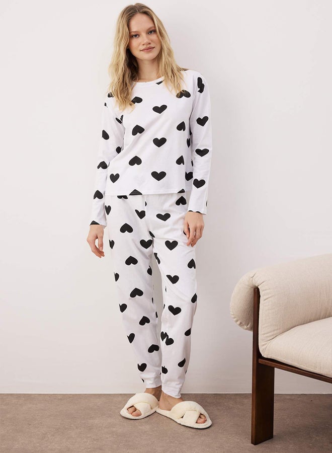 trendyol 100% Cotton Heart Tshirt-Jogger Knitted Pajamas Set THMAW21PT0566 - Image 1