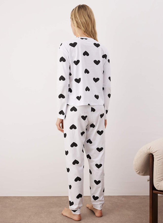 trendyol 100% Cotton Heart Tshirt-Jogger Knitted Pajamas Set THMAW21PT0566 - Image 4