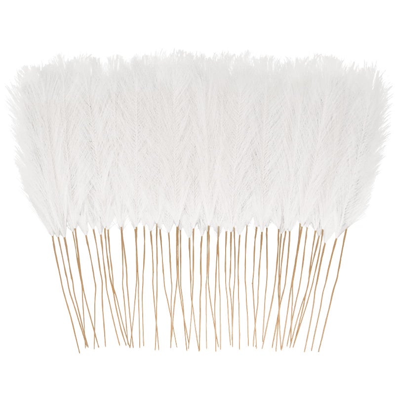 obbsie 50pcs White Faux Pampas Grass Decor 216 Short Artificial Pompous Grass Floral Fake Pompas Grass Branches Vase Filler Flower Arrangement for Home Wedding Boho Decor
