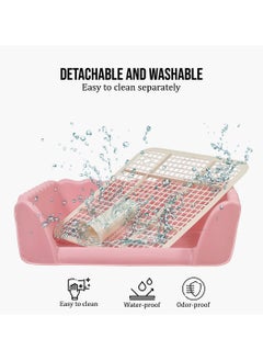 MAJIBAO Dog training tray with Pee post, High fence, and Removable grid design, Dog potty trainer for small indoor dogs, Detachable and Easy to clean dog toilet tray 37 cm (Pink)  - Image 3