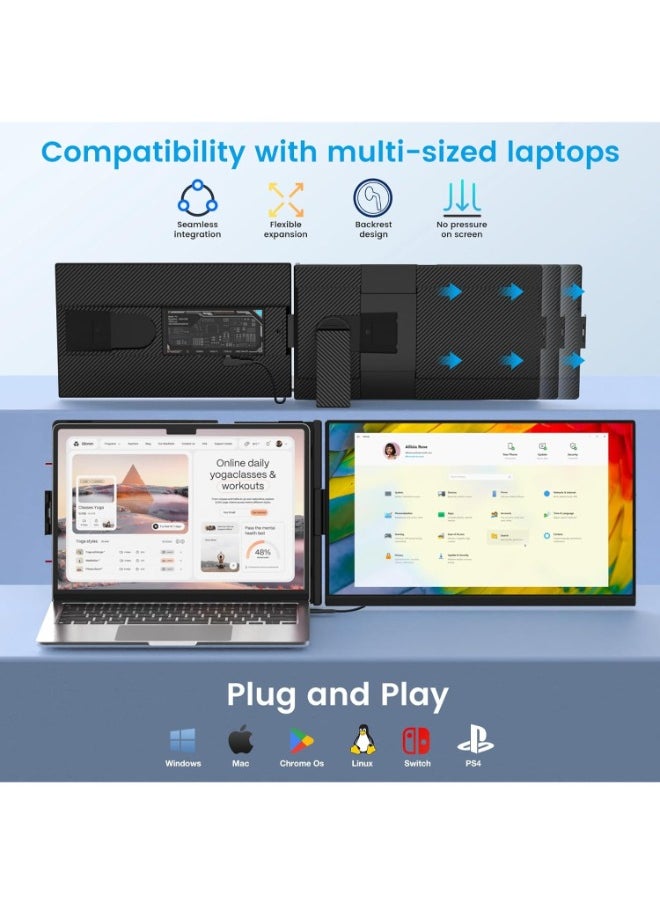 V2COM - 15.6'' FHD 1080P Portable Laptop Screen Extender, Plug-and-Play Dual Monitor for 13''-17.3'' Laptops, Compatible with Mac, Windows, Android, Linux, and Chrome OS - Image 1