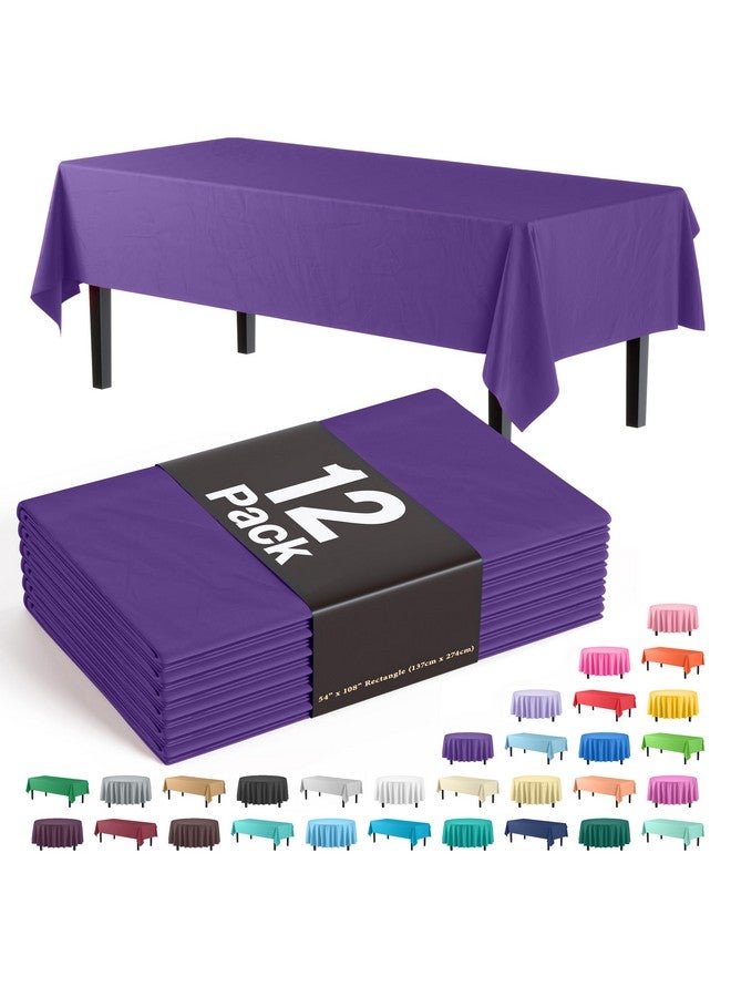 Exquisite Party Solids 12-Pack Premium Plastic Tablecloth 54in. x 108in. Rectangle Table Cover - Purple - Image 1