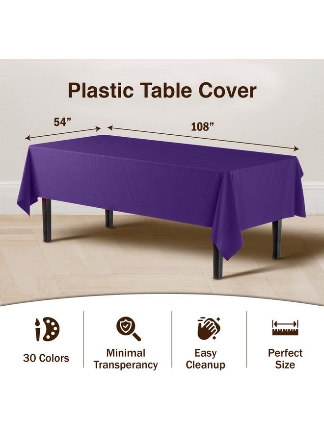 Exquisite Party Solids 12-Pack Premium Plastic Tablecloth 54in. x 108in. Rectangle Table Cover - Purple - Image 3