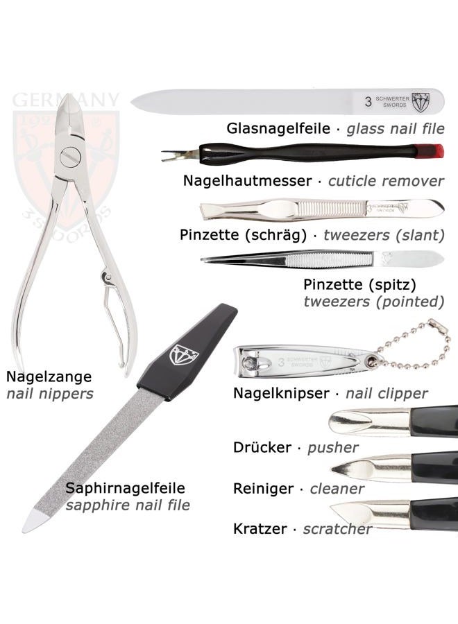 3 Swords Germany – Brand Quality 12 Piece Manicure Pedicure Grooming kit Set for Professional Finger & Toe Nail Care with Black Genuine Leather case - Made in Germany - Image 3