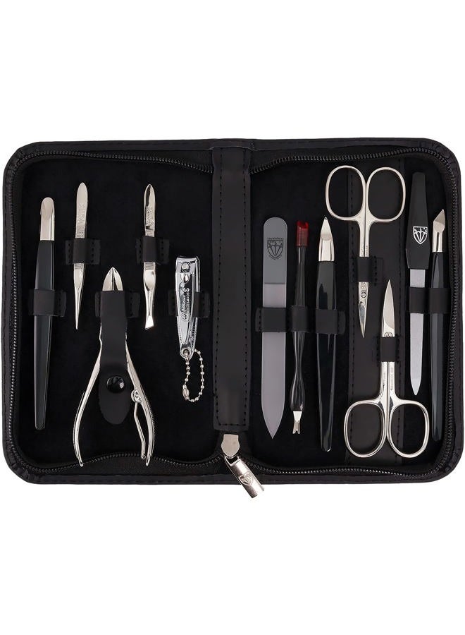 3 Swords Germany – Brand Quality 12 Piece Manicure Pedicure Grooming kit Set for Professional Finger & Toe Nail Care with Black Genuine Leather case - Made in Germany - Image 1