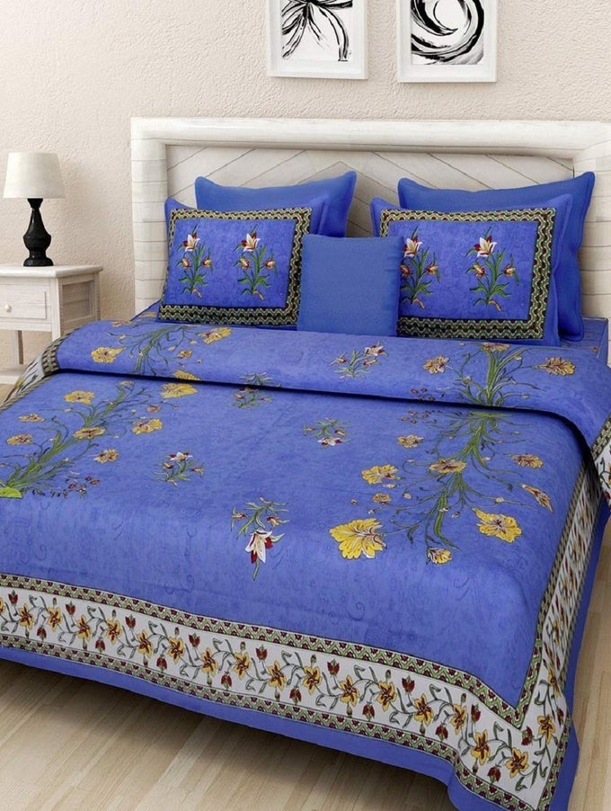 100 PURE COTTON RAJASTHANI TRADITION QUEEN SIZE DOUBLE BEDSHEETS WITH 2 PILLOW COVERS QUEEN SIZE JAIPURI BEDSPREADS